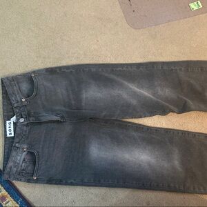 Gray Flare Wide Leg Jeans with Distressed Look